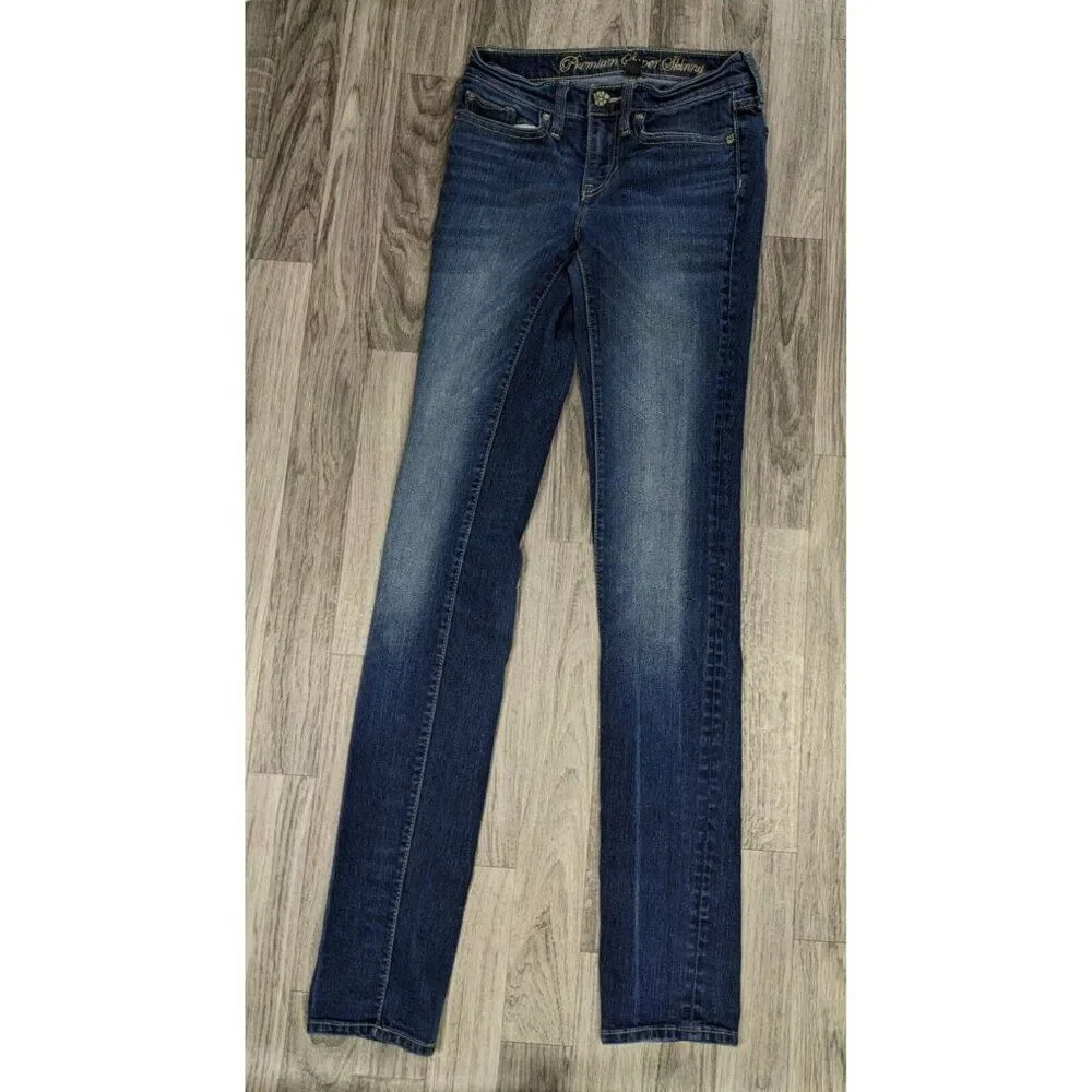 Gap Womens Size 0 / 25 R‎ Super Skinny Whiskered Premium Denim Blue Jeans